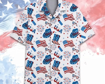 Patriotic Cowboy Hawaiian Shirt Men Women Youth,  4th of July Shirt, USA Flag Shirt,  Celebration Shirt for American day