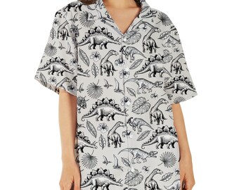 Vintage Dinosaur Hawaiian Shirt For Women, Jurassic Park Aloha Shirt, Dinosaur Short Sleeve Button Down Shirt, Prehistoric Dino Shirt