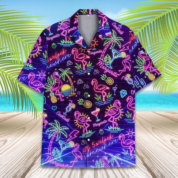 Neon Flamingo Hawaiian Shirt for Men Women, Tropical Margarita
