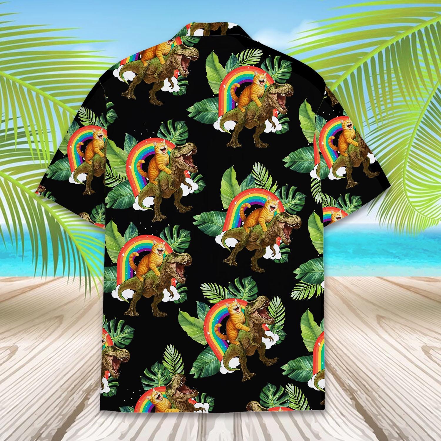 VISESUNNY Men's Hawaiian Shirt Short Sleeve - Dinosaur Animal Floral Print Aloha Beach Shirt (Multicolor, Large)