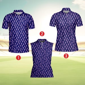 Polo rosa con estampado de golfista, divertido polo de golf sin mangas para hombre y mujer, azul marino con estampado de jugador de golf, atuendo de torneo para equipo de golf.