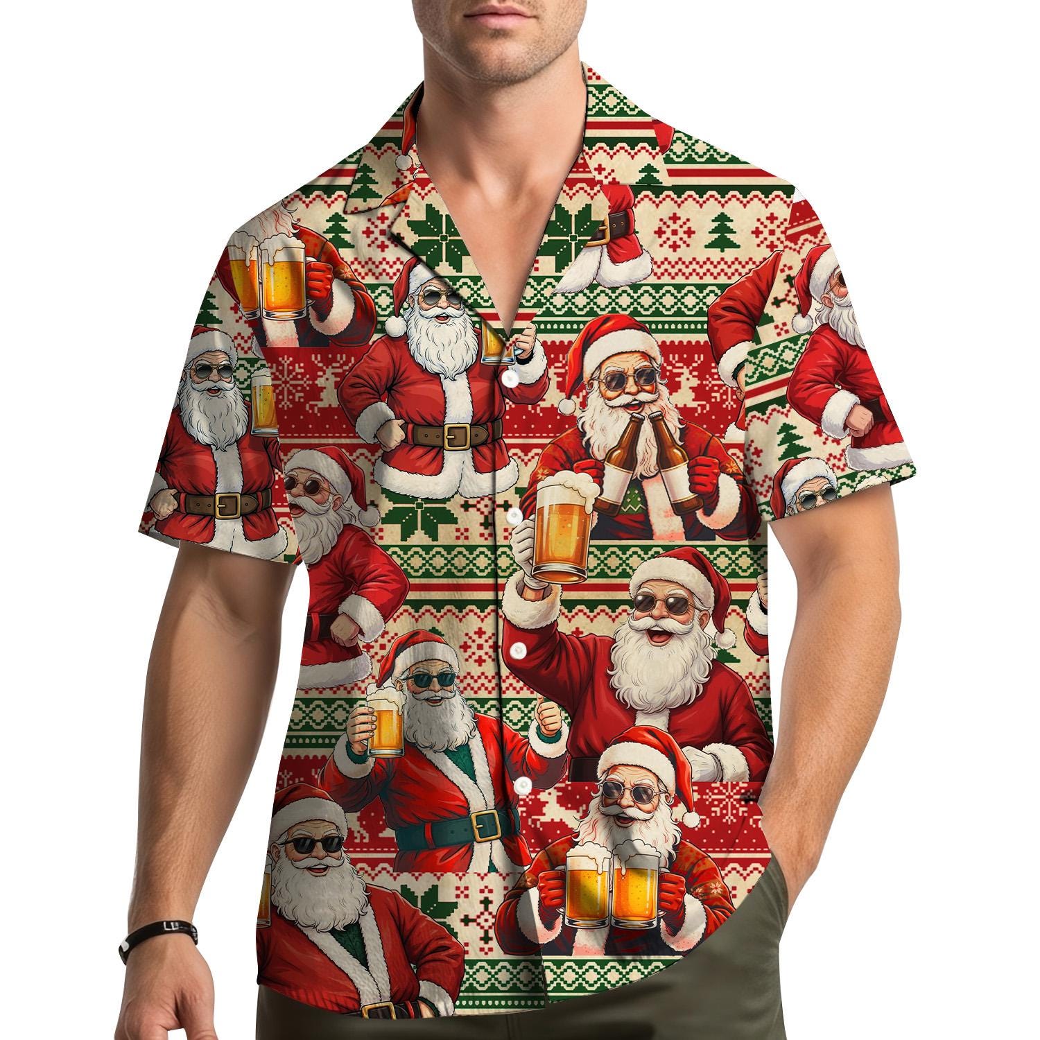 V.H.O Funky Hawaiian Shirt - Beer Bottle Print, Red, XXL, 100% Terivoile Fabric
