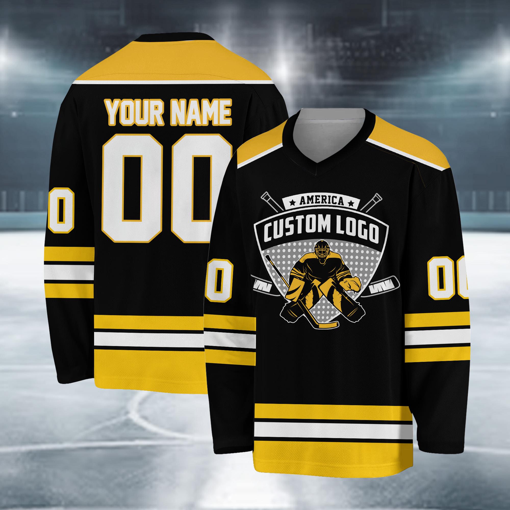 Customizable Hockey Jersey With Team Name & Number Logo