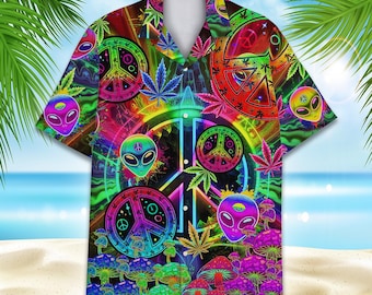 VISESUNNY Men's Short Sleeve Hawaiian Shirt - Cute Hand Drawn Mushroom Print, Quick Dry, Lightweight, XX-Large