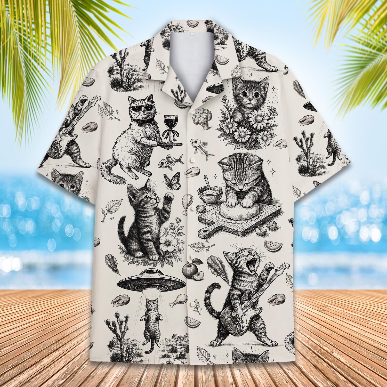 Funny Cat Hawaiian Shirt for Men Women Youth, Vintage Kitten Aloha