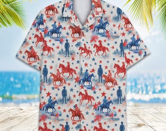 Patriotic Cowboy Hawaiian Shirt Men Women Youth,  4th of July Shirt, USA Flag Shirt, Celebration Shirt for American day