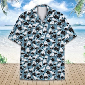 Shark Hawaiian Shirt Men Women Youth, Shark Aloha Shirt, Short Sleeve Button Down Summer Shirt, Retro Beach Shirt