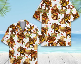 Bigfoot Hawaiian Shirt for Men Women Youth, Funny Hot Dog Pizza