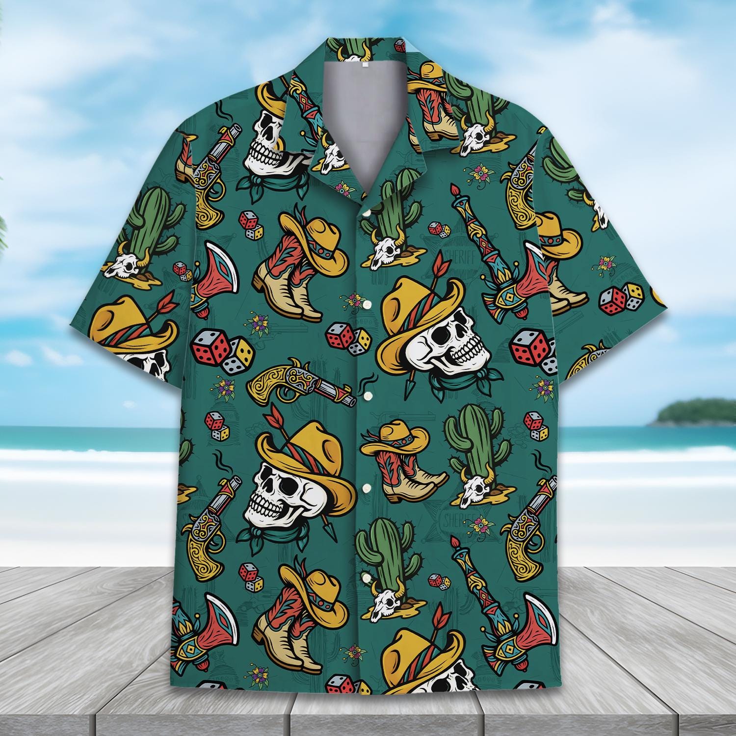 トップス dry bones hawaiian shirt Cowboy Rocket Western Skull Cowboy Hawaiian Shirt Men Women Youth, Retro Cactus