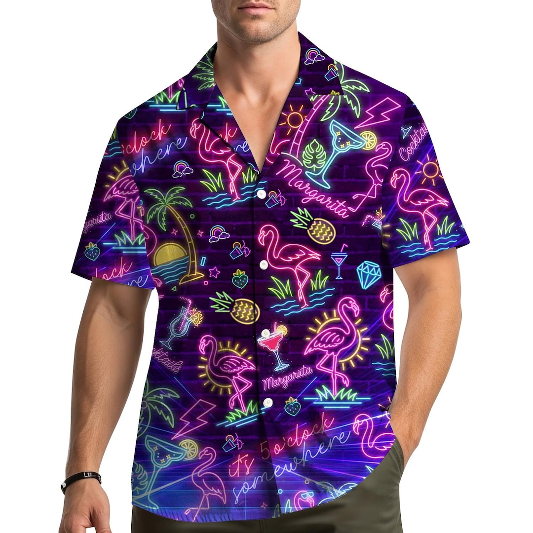 Neon Flamingo Hawaiian Shirt for Men Women, Tropical Margarita