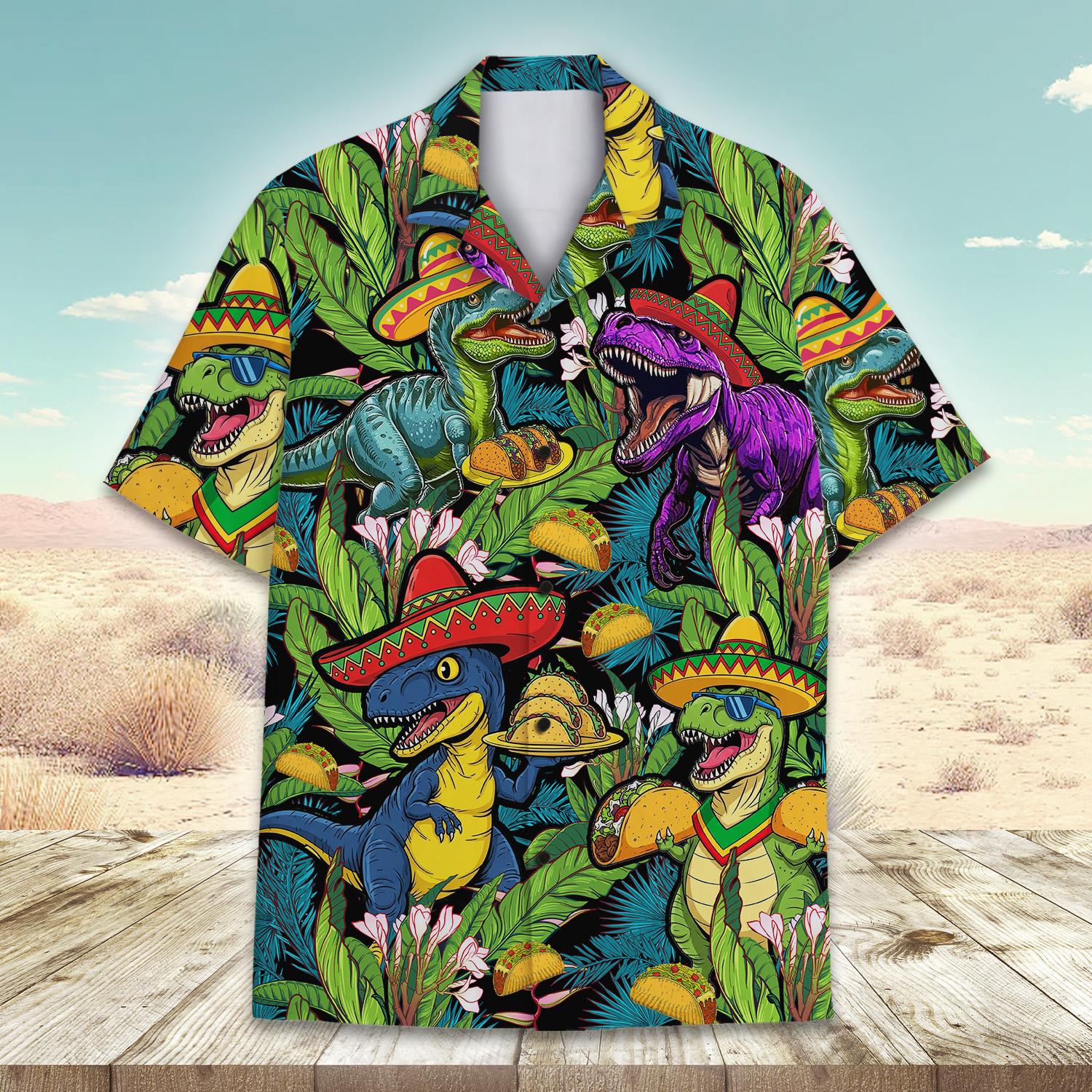 Funny Dinosaur Taco Hawaiian Shirt for Men Women Youth, T-rex