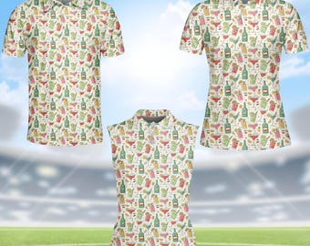 Polo da uomo e da donna con stampa cocktail e drink, polo da golf con stampa tropicale Margarita Mojito, maglietta da festa estiva unisex senza maniche e a maniche corte