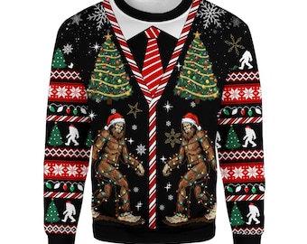 Bigfoot Christmas Sweatshirt for Men Women, Funny Sasquatch Fake Ugly Xmas Sweater, Santa Bigfoot Holiday Pullover Gift