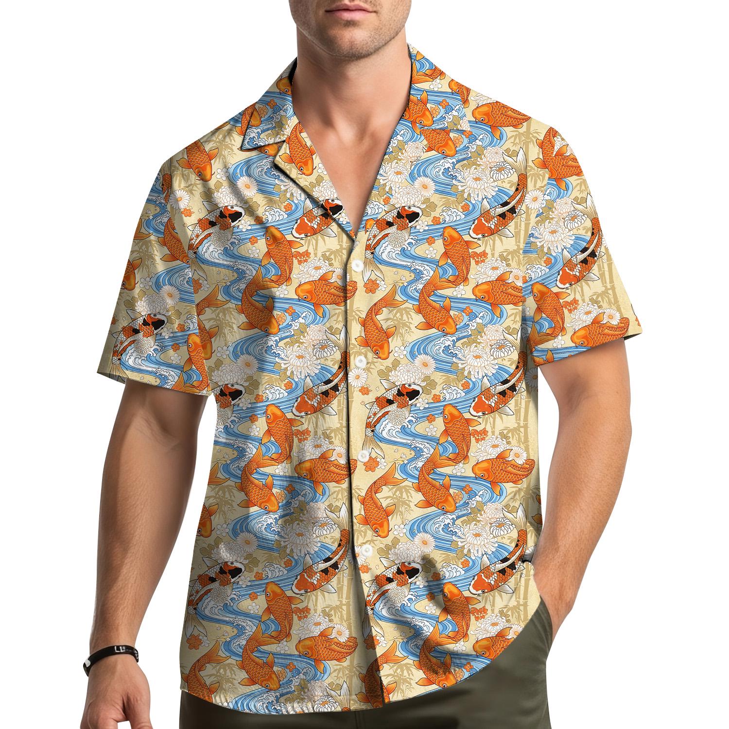 Chemise Hawaïenne Vintage Flying Fish - Motif Poisson Volant Et Vagues - Taille M - Années 40