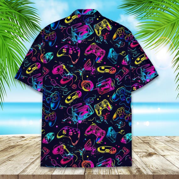 Neon Game Console Hawaiian Shirt for Men Women Youth, Retro Video