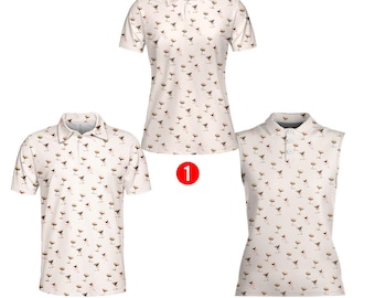 Polo retro de martini para hombre y mujer, estampado de cóctel moderno de mediados de siglo, polo vintage con botones para fiesta de bar y verano.
