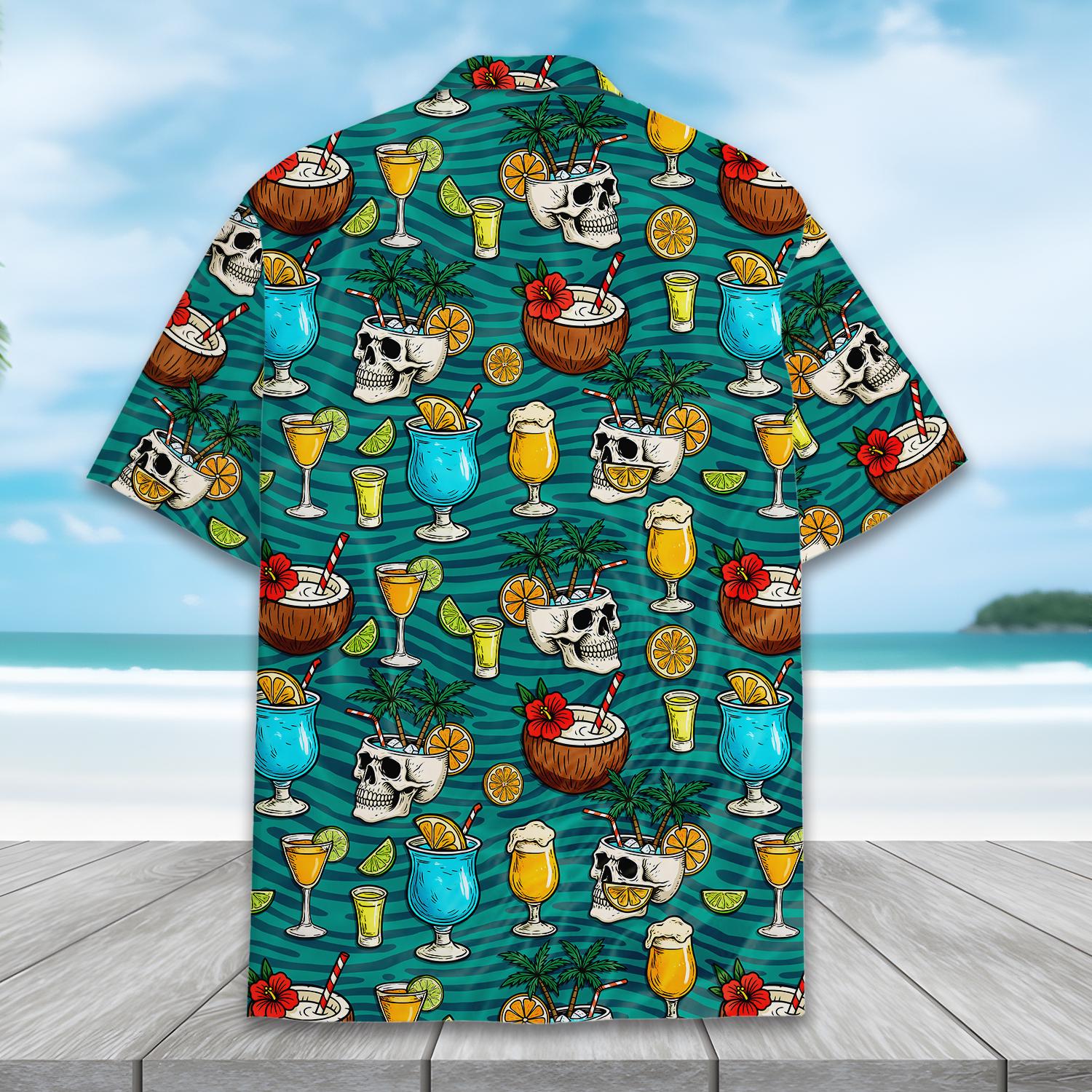 Tropical Skull Cocktail Hawaiian Shirt for Men Women Youth