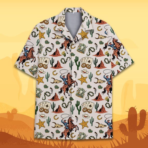 Western Cowboy Hawaiian Shirt for Men Women, Wild West Poker Card