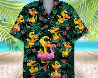 Tropische Ente Hawaiihemd für Männer Frauen Jugend, Gummiente Aloha Kurzarm Button-Up, Sommer Bademode, Geschenk für Tierliebhaber