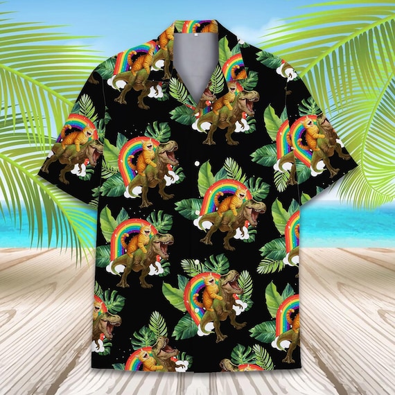 Visesunny Men's Dinosaur 3D Print Hawaiian Shirt - Short Sleeve Aloha Beach Shirt, Multicolor Large - View #4