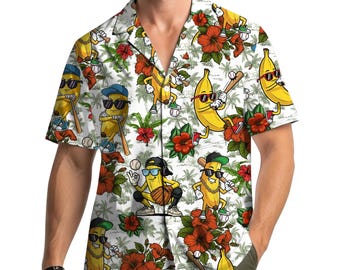 Camisa hawaiana de béisbol con diseño de plátano para hombre, mujer y joven, con divertido estampado deportivo de frutas tropicales, camisa de manga corta con botones para vacaciones de verano en la playa.