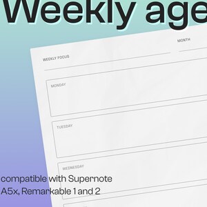 May include: A blank weekly agenda template with the text "Keeping it simple! Weekly agenda" at the top. The template is compatible with Supernote A5x, Remarkable 1 and 2.