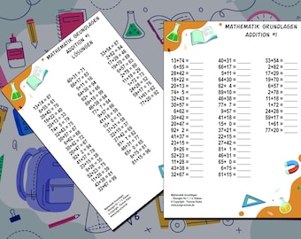 400 Math Tasks Addition up to 100 - 1st Grade & 2nd Grade - Exercises Tasks Mental Calculation Elementary School School Help Learning Calculating
