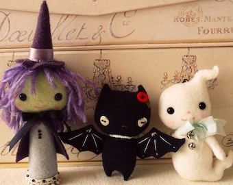 Halloween - Hexe, Fledermaus und Geist Ornament pdf Muster - Sofort Download