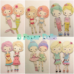 Collection of Five Colour-Your-Own Paper Dolls