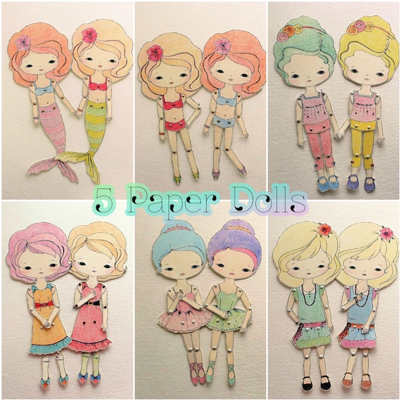dolls country  ボールペン画 ペルシャ014【ドローイング】 Collection of Five Colour-your-own Paper Dolls - Etsy