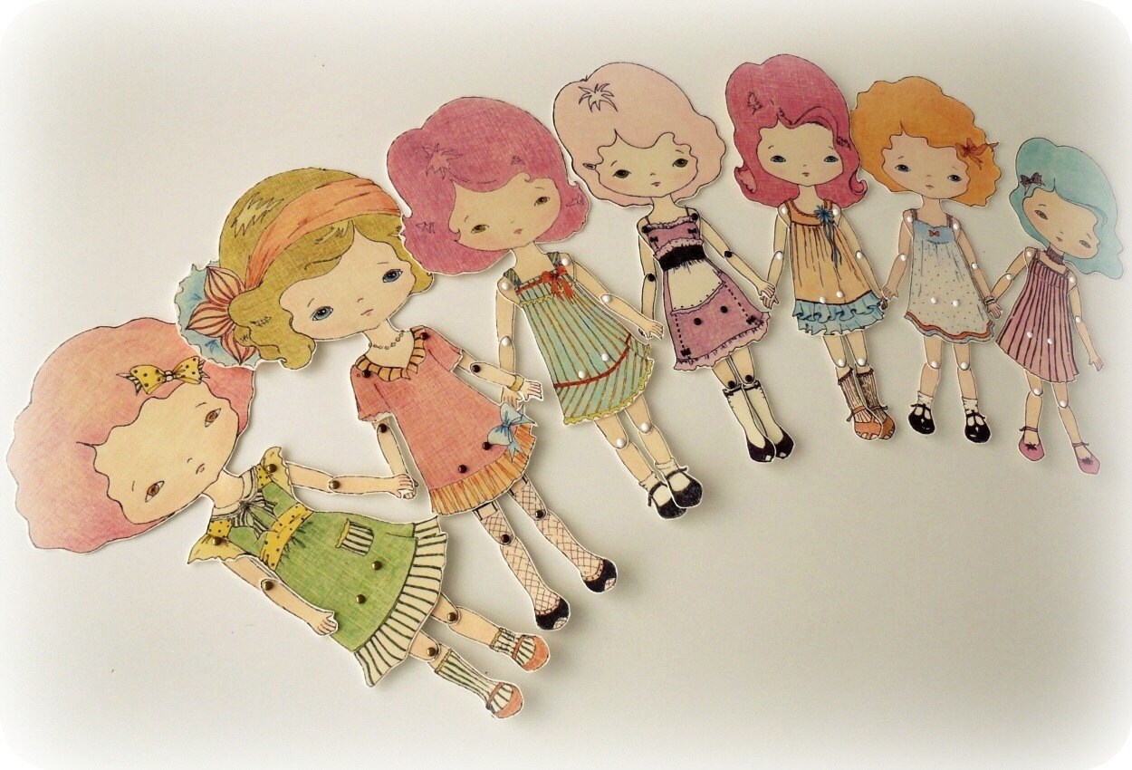 Collection of Seven Colour-your-own Paper Dolls 