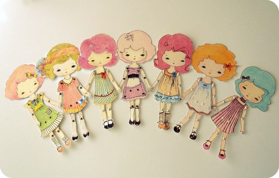 Colecci n de mu ecas de papel de siete colores Etsy M xico