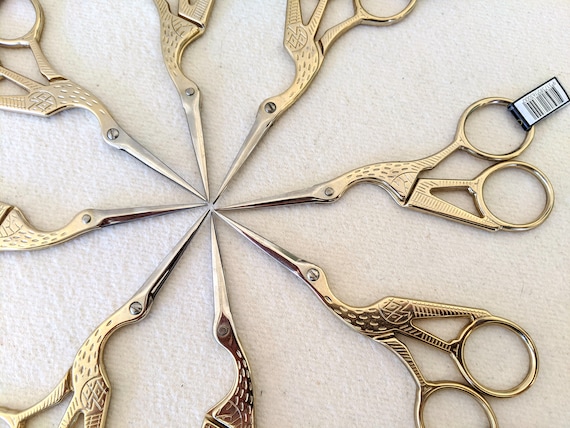 Embroidery scissors, sand-blasted rose-gold Stork - OMNIA Line Collection