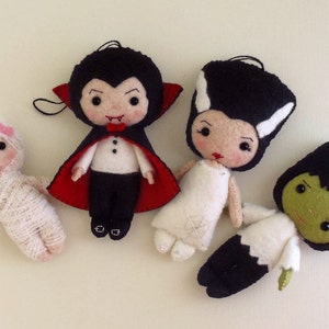 Halloween Ornaments - Dracula, Frankenstein, Bride, Mummy pdf Patterns - Instant Download