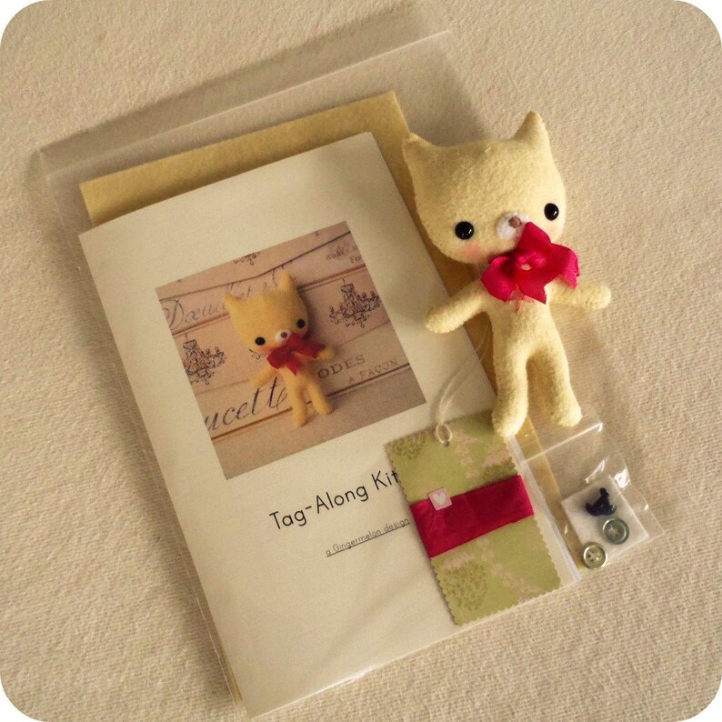 Tag-Along Kitten Pattern Kit, Plush Kitten Pattern, Plushie Pattern, Easy to Sew Pattern, Toy Pattern image 1