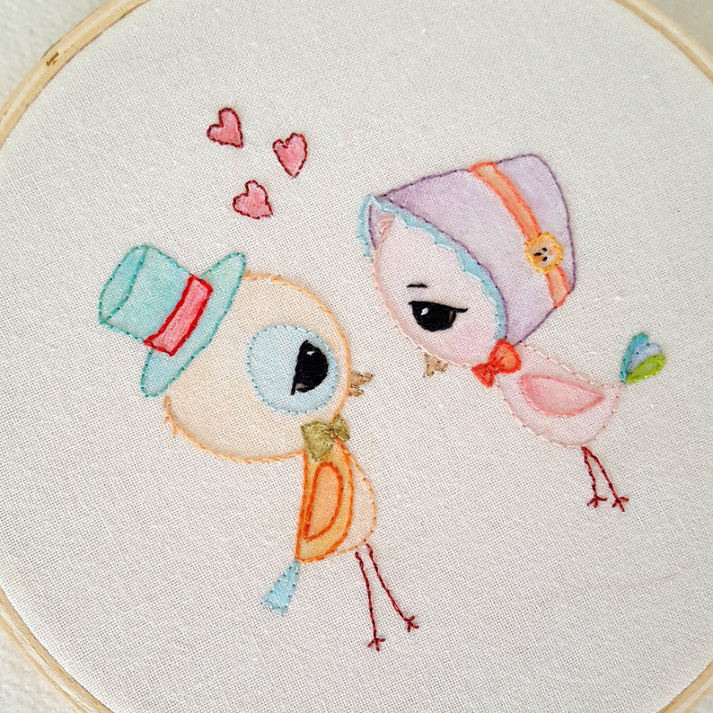 Love Birds pdf Embroidery Pattern Instant Download image 1