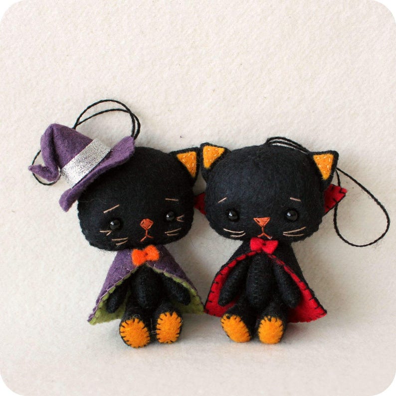 Halloween Itty Bitty Vampire and Witch Kitties pdf Pattern image 1