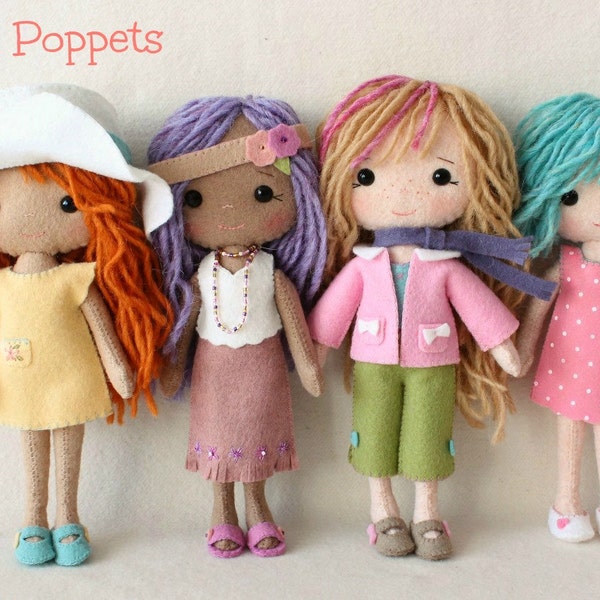 Complete set of pdf Patterns for Pocket Poppet Doll and Outfits