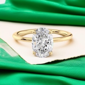 Solitaire Oval Cut Verlobungsring, 1 Ct - 2 Ct Oval Lab gewachsener Diamantring, einfacher ovaler Diamant-Ehering für Frauen