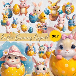 Easter Bunnies Clipart - Cute and Colourful Digital Download for Easter Crafting and Spring Designs