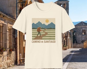 Camino de Santiago T-Shirt Pilgrim Hiking Mountains Retro Graphic | Spain Pilgrimage Gift | Hiking Tee | Minimal Travel Shirt | Camino Gift