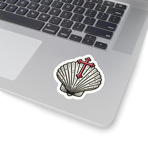 Camino de Santiago Sticker Pilgrim Scallop Shell & St. James Cross Design Buen Camino Way of Saint James Sankt Jakobsleden Der Jakobsweg