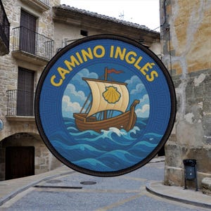 Camino Inglés Route Patch Design, Camino de Santiago Iron-On Patch, Buen Camino, Pilgrim gift, Camino gift, Way of Saint James