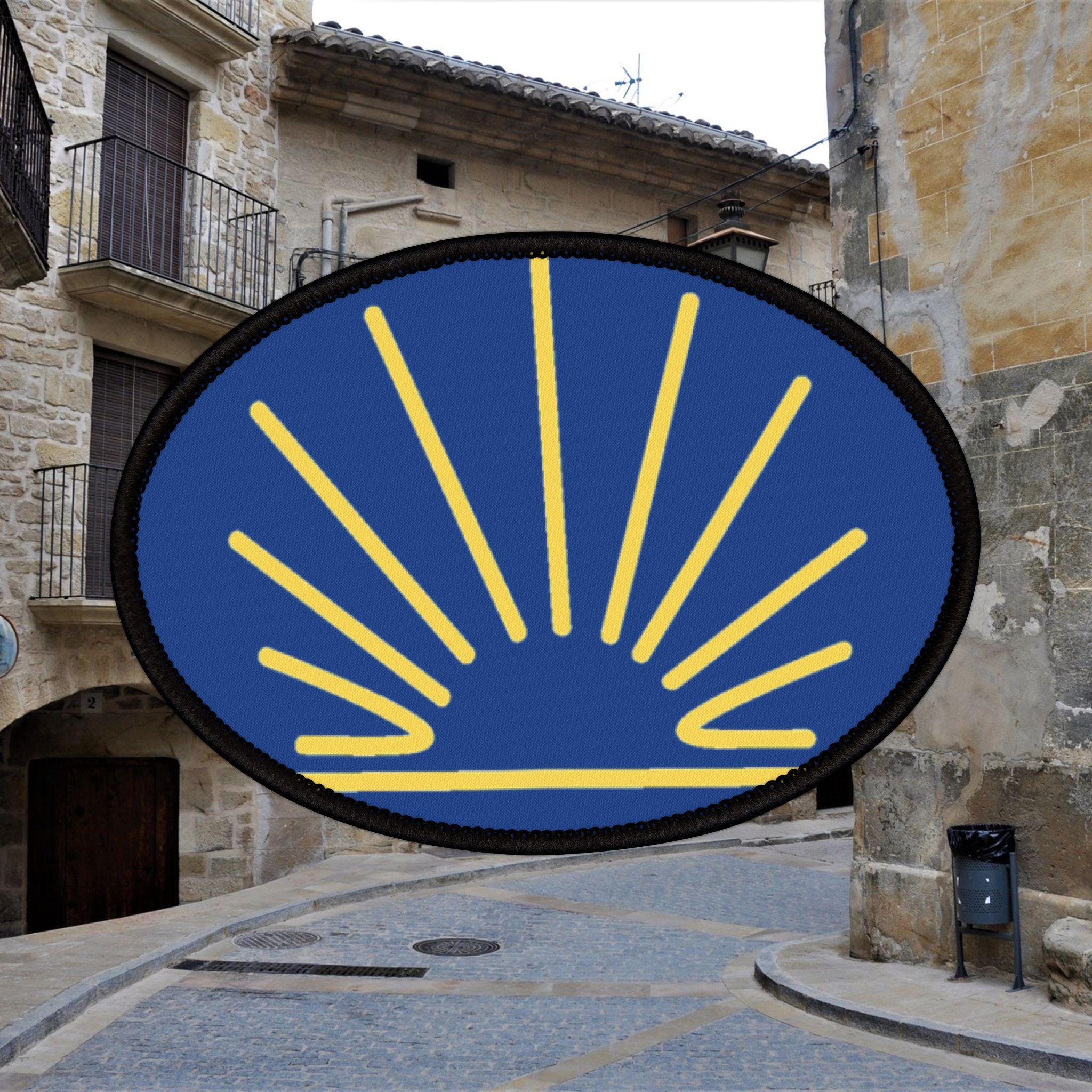 Buen Camino 2025 Commemorative Patch and Map Card // Camino de Santiago Pilgrim Badge // Blue and Yellow Shell Design // Global Shipping