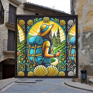 Camino de Santiago Iron-On Patches With Woman Pilgrim Design Buen Camino gift Way of Saint James Sankt Jakobsleden Der Jakobsweg