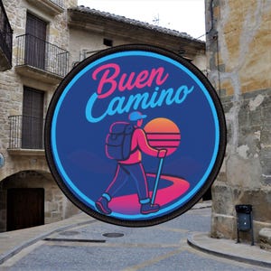 Camino de Santiago BUEN CAMINO Retro Glow Iron-On Patches Buen Camino gift Way of Saint James 80s Neon Pilgrimage Bright Vintage Camino