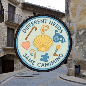Disability Awareness Camino de Santiago Patch - Different Needs, Same Camino - Inclusive Pilgrimage Badge. Inclusion, solidarity, respect.