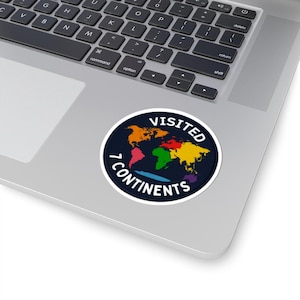 Pegatinas troqueladas "Visité los Siete Continentes" - Entusiasta de los viajes, pegatinas para portátil, diseño de los Siete Continentes, regalos de aventura, detalles para diario