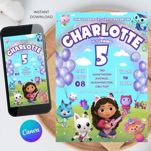Gabby&#39;s Dollhouse Birthday Invitation: Editable Party Template (Digital Download)