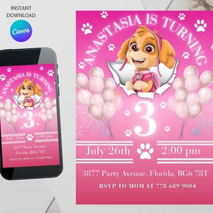 Pink Skye PAW Patrol Birthday Invitation: Editable Printable (Digital Download)